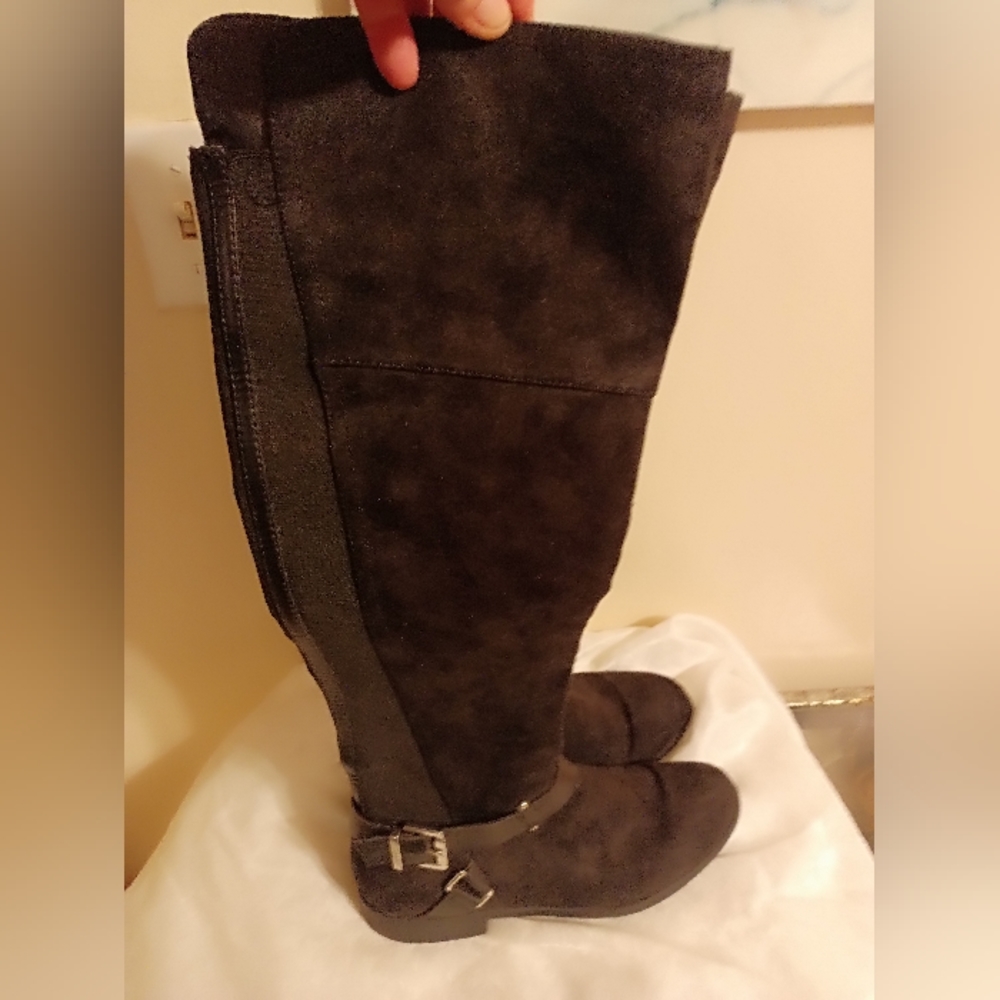 Bar III Dolly 3 knee high black suede like boots size 8.5 western style - Picture 2 of 7